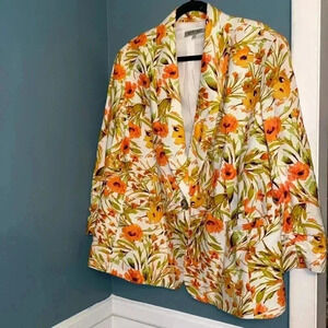 Kasper women’s floral blazer - 20W - linen blend - 3/4 sleeve - great condition